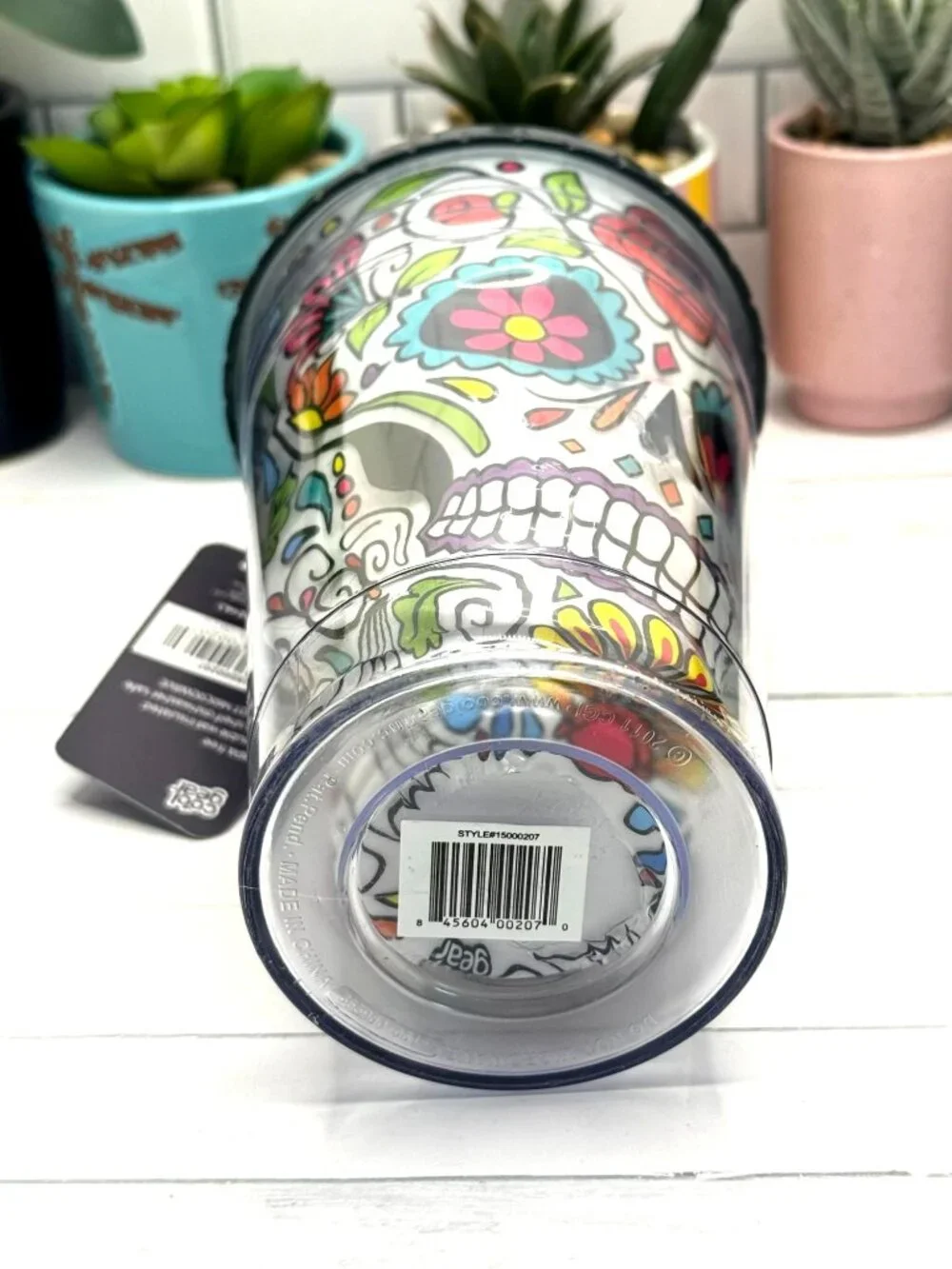 Cool Gear Double Wall Insulated Sugar Skull Tumbler With Straw 18 Oz